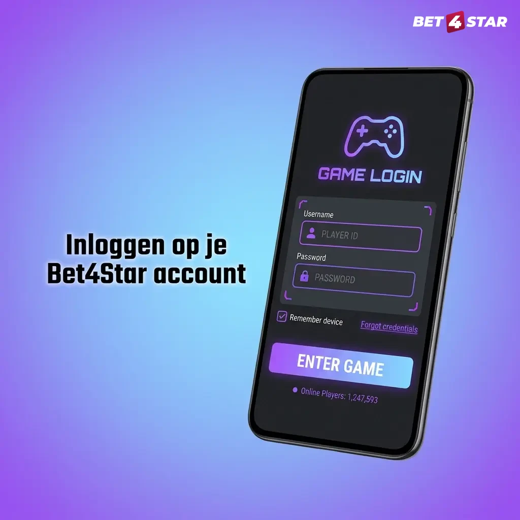 Bet4Star account login op desktop en mobiel: saldo, bonussen, open bets en instellingen bekijken en inlogstappen volgen.