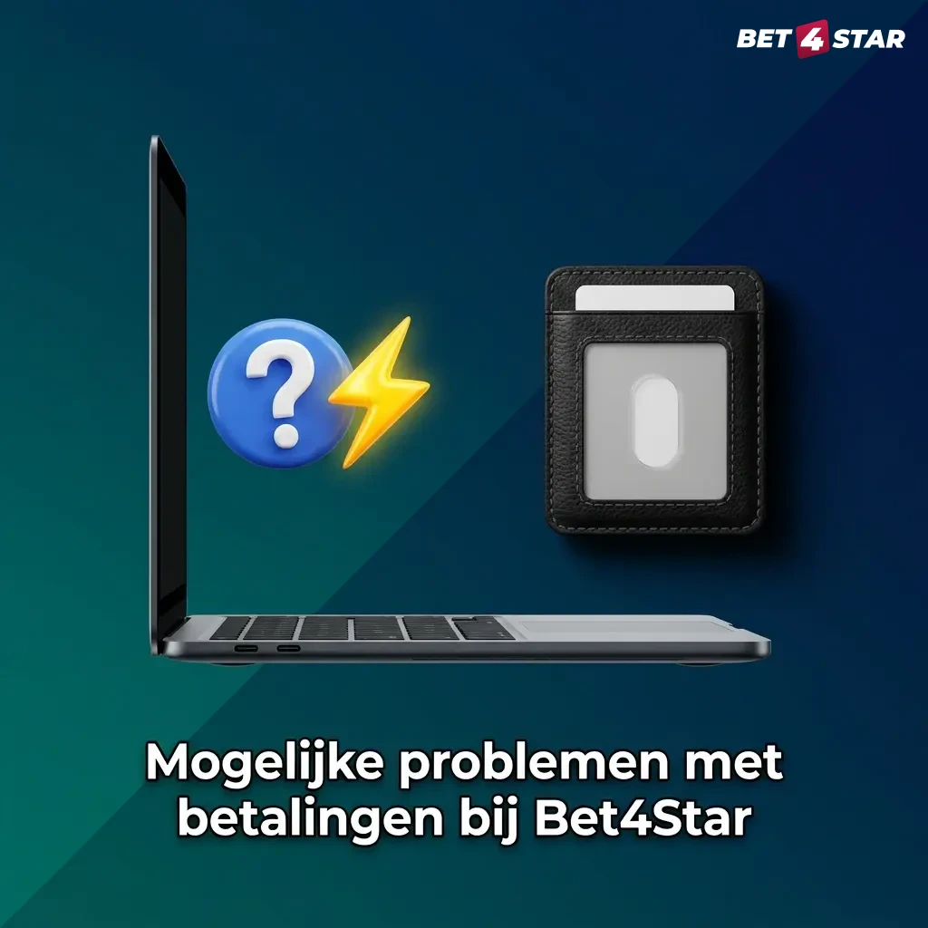 Infographic over Bet4Star-betalingsproblemen: bankweigering, saldo niet bijgewerkt, opname in behandeling, foute gegevens, limieten