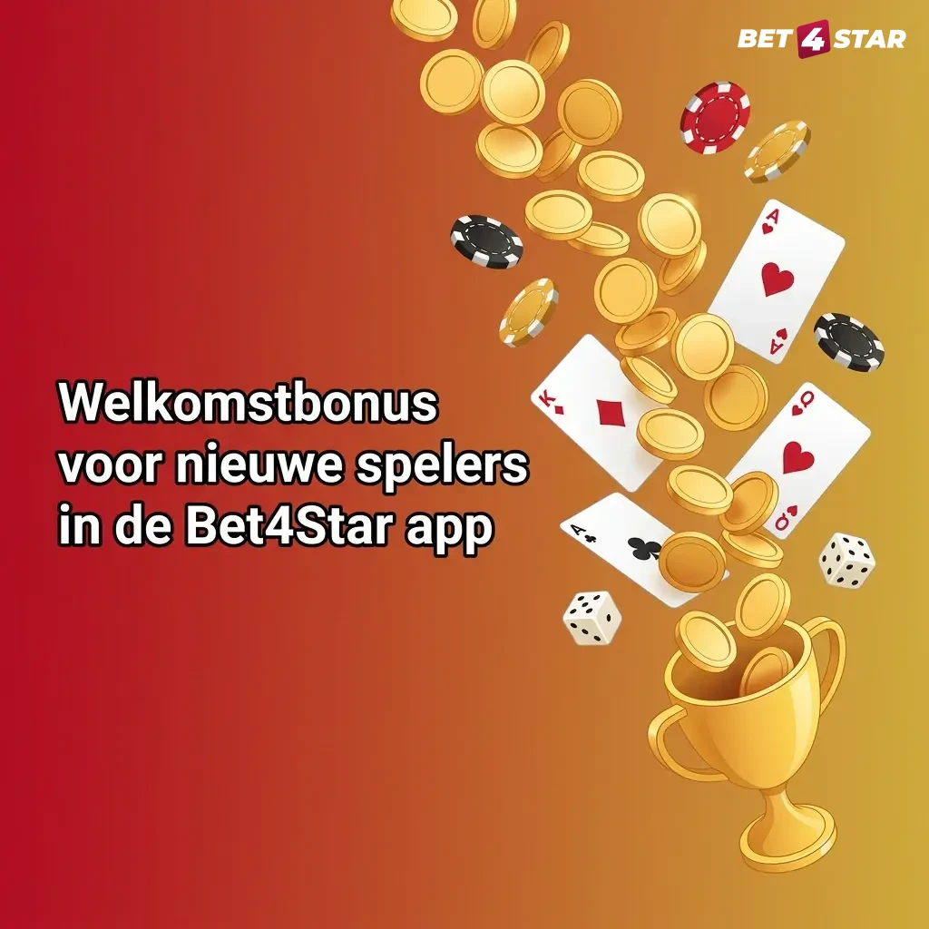 Bet4Star app welkomstbonus: kies sport of casino, 100% tot €2500; casino ook 500 free spins bij €20 storting
