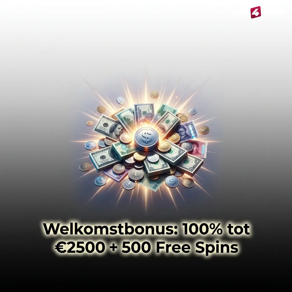 Bet4Star welkomstbonus banner: 100% tot €2500 plus 500 Free Spins voor nieuwe spelers bij eerste storting
