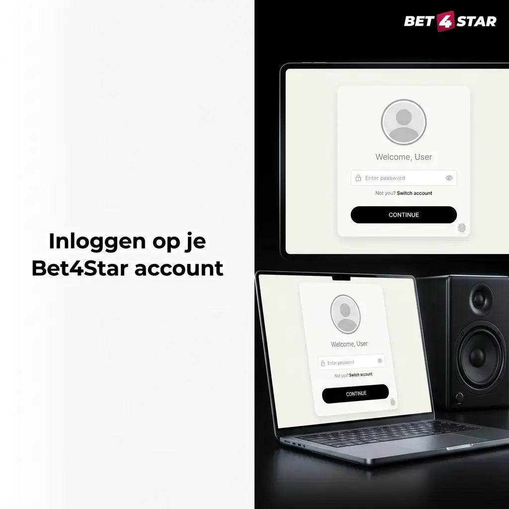Inlogscherm Bet4Star account met velden voor e-mail/gebruikersnaam, wachtwoord en extra beveiligingscode