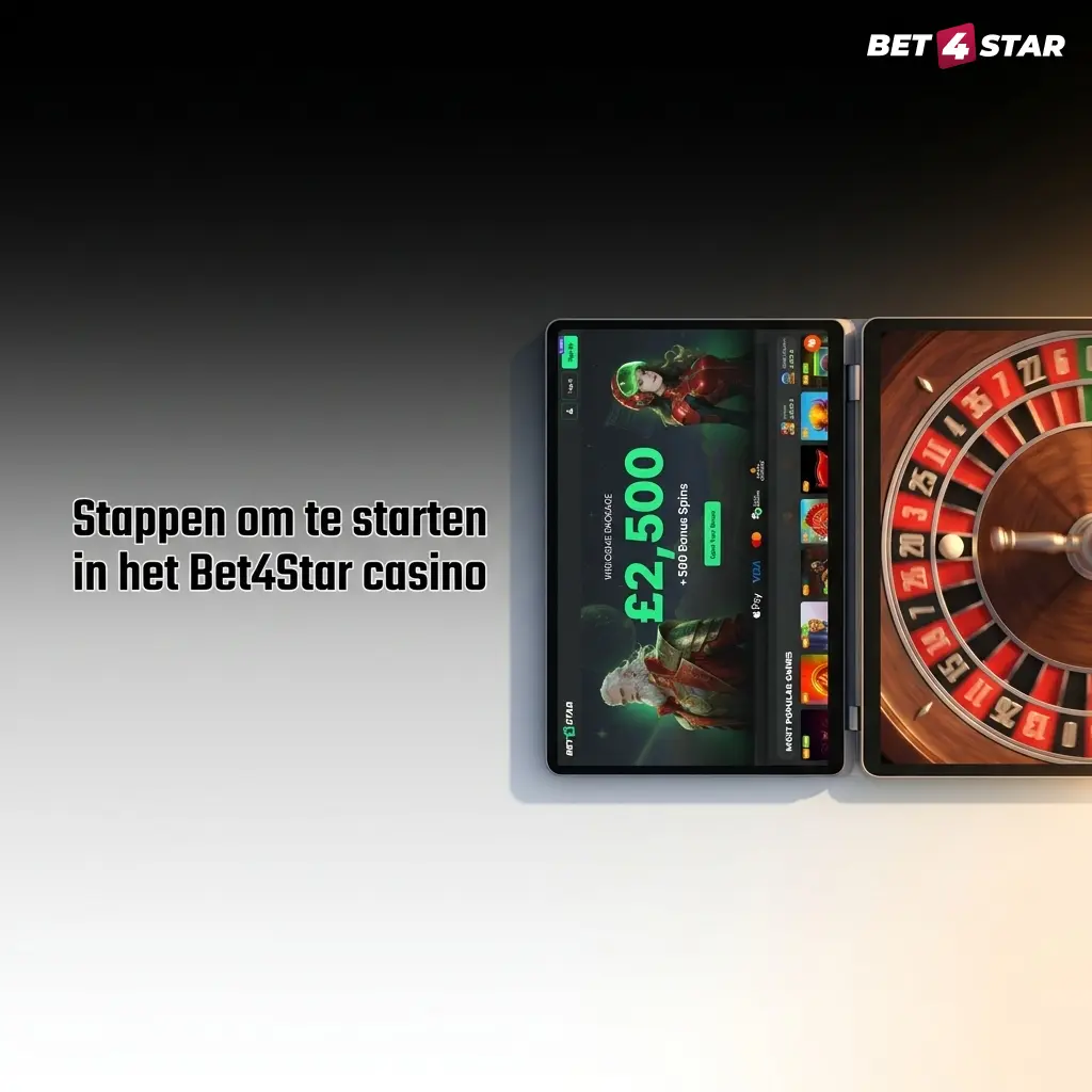 Stappenplan om te starten bij Bet4Star casino: registreren, inloggen, storten, gamecategorie kiezen en spelen